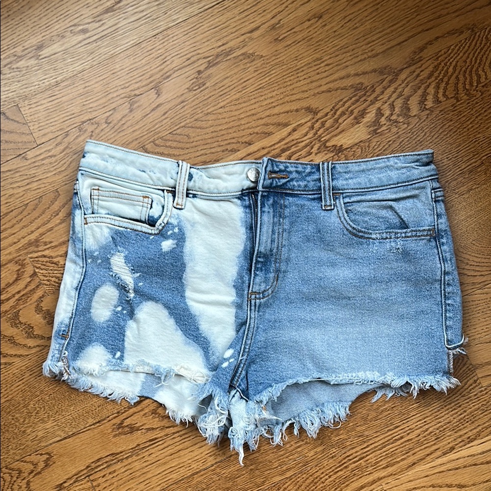 Cello Blue and White Jean Shorts with Distressed Hem